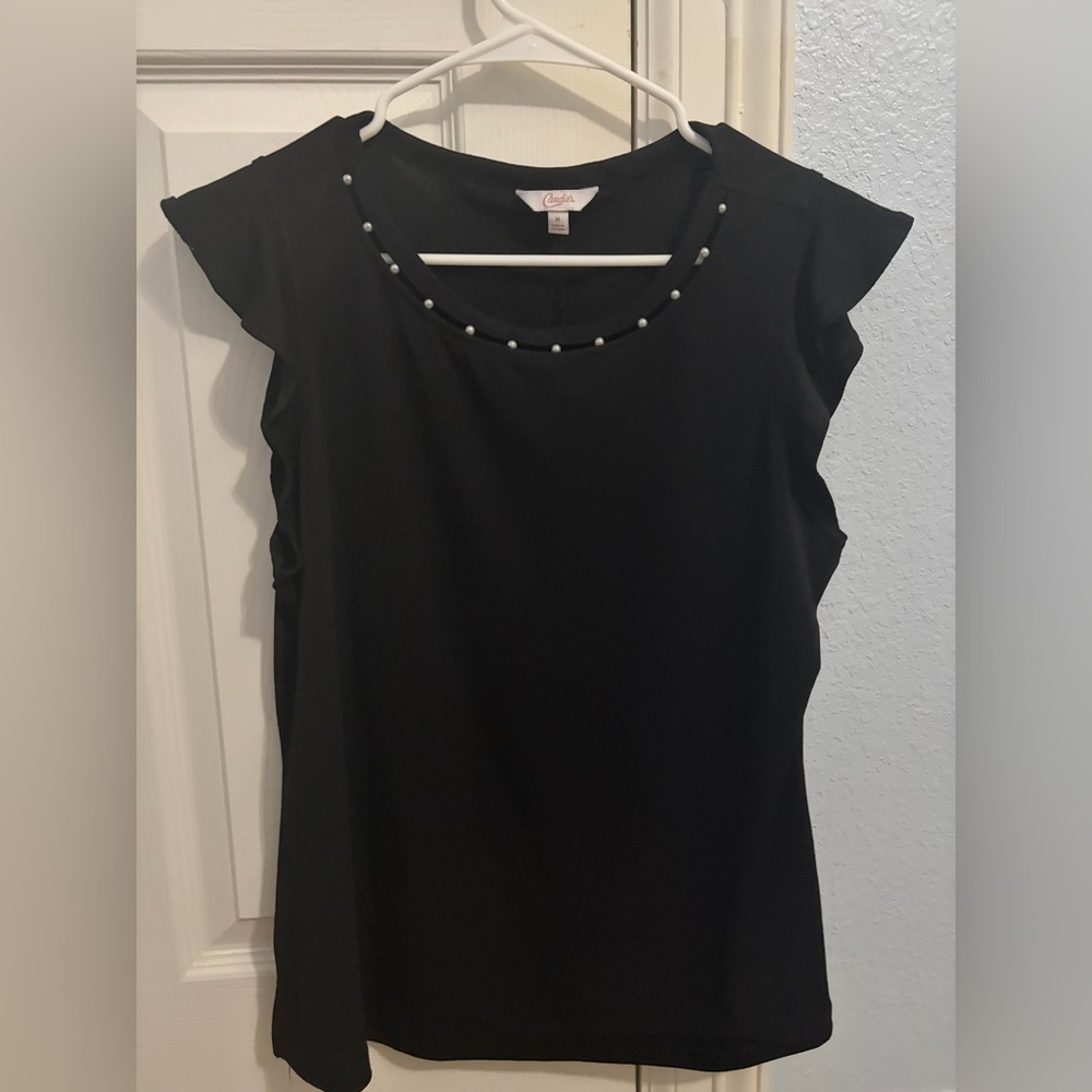 Candie's Black Blouse with Pearl Details